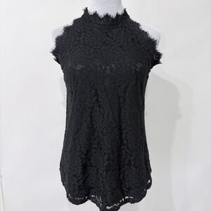 Berryou Black Lace Goth Top Size Small Eyelash Lace Trim Victorian Dark Romantic
